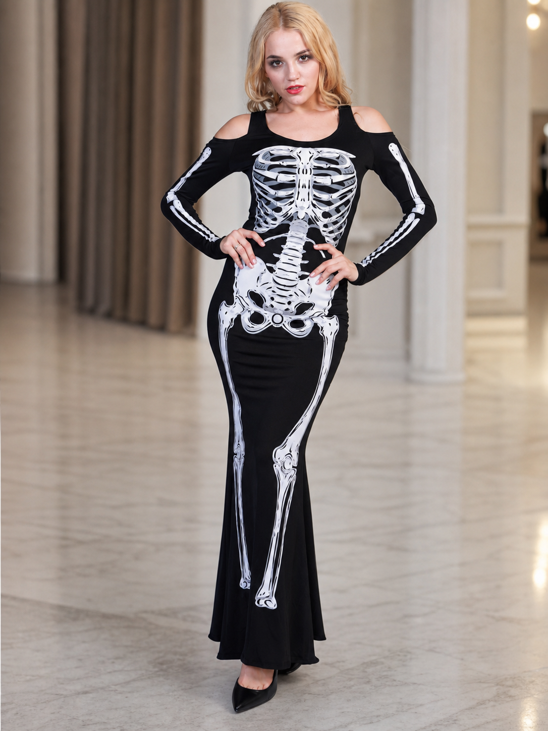 Halloween Skeleton Print Costume Dress