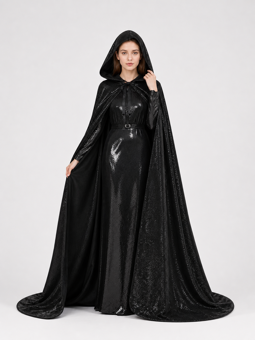Black Gothic Hooded Carnival Cloak