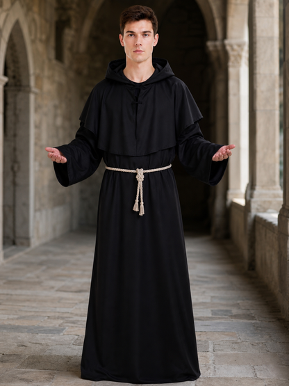 Black Hooded Robe Costume, Medieval Look