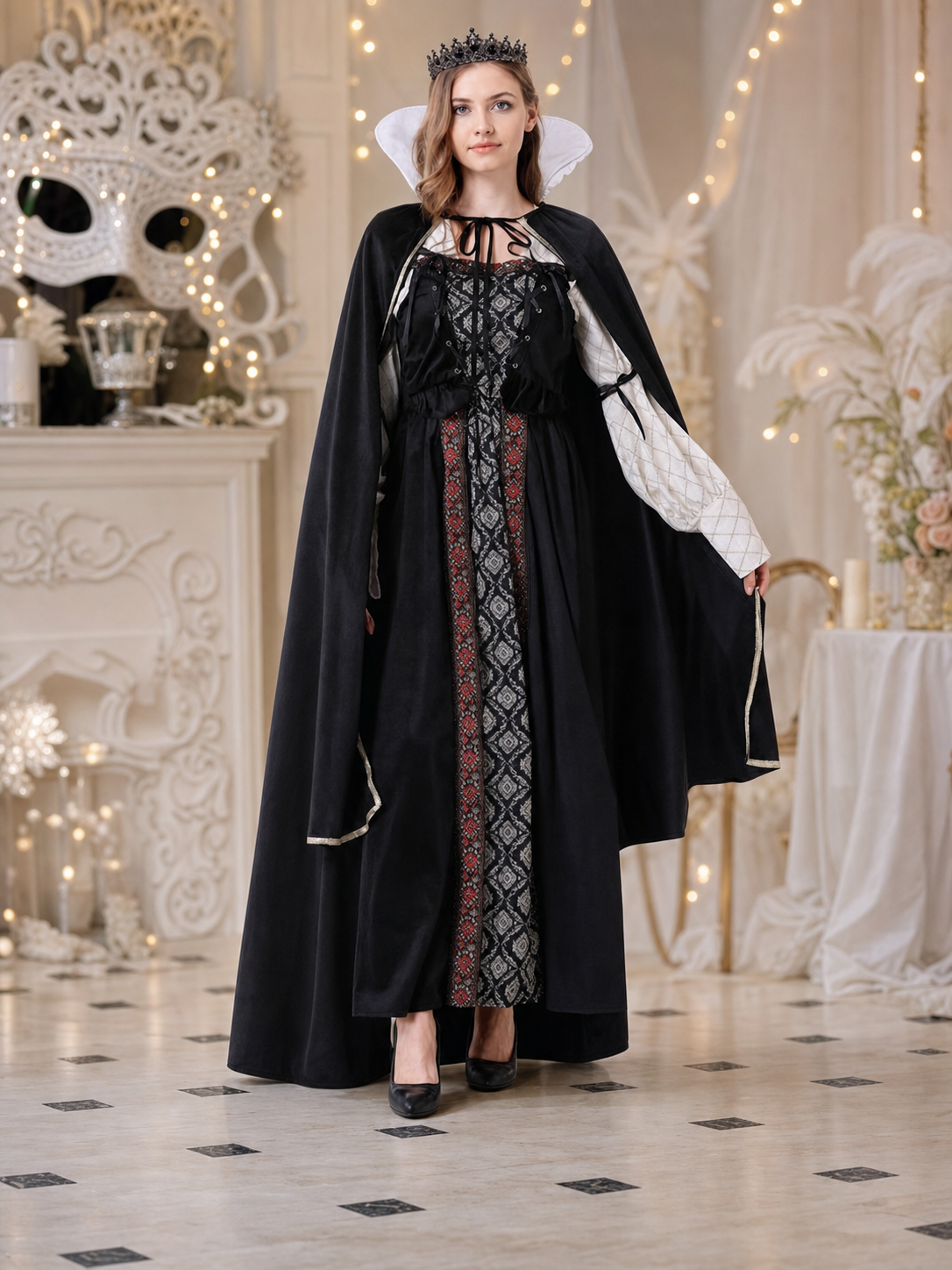 Queen Costume Dress with Cape and Crown
