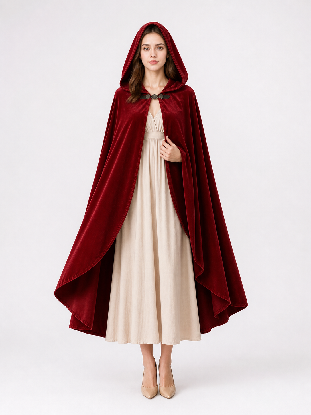 Red medieval carnival cloak with hood
