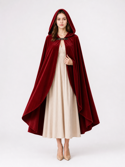 Red medieval carnival cloak with hood