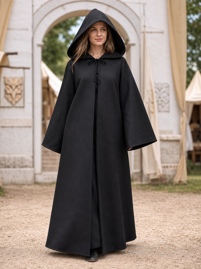 Long Black Hooded Carnival Cloak