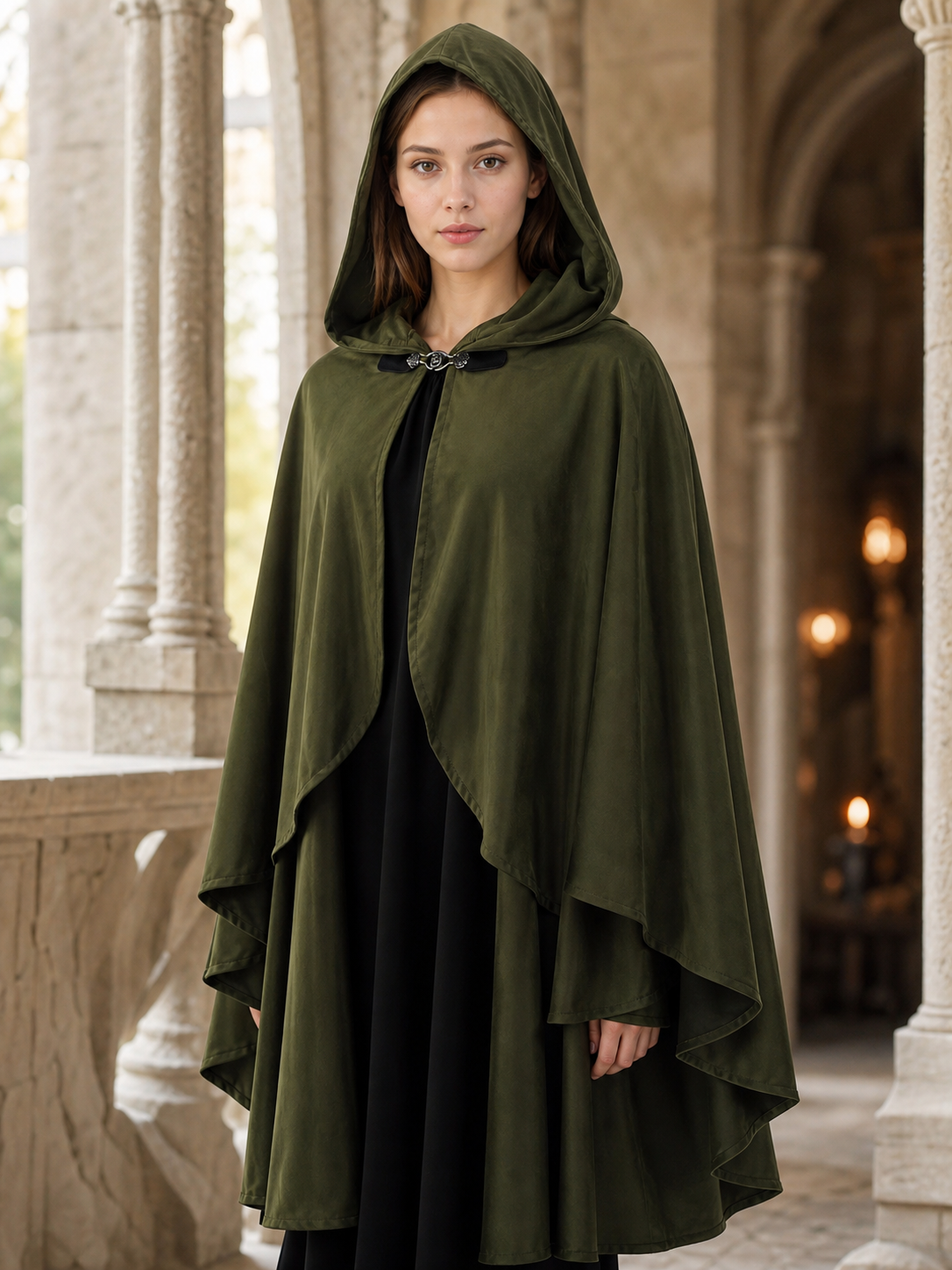 Green Costume Cloak with a Large Hood