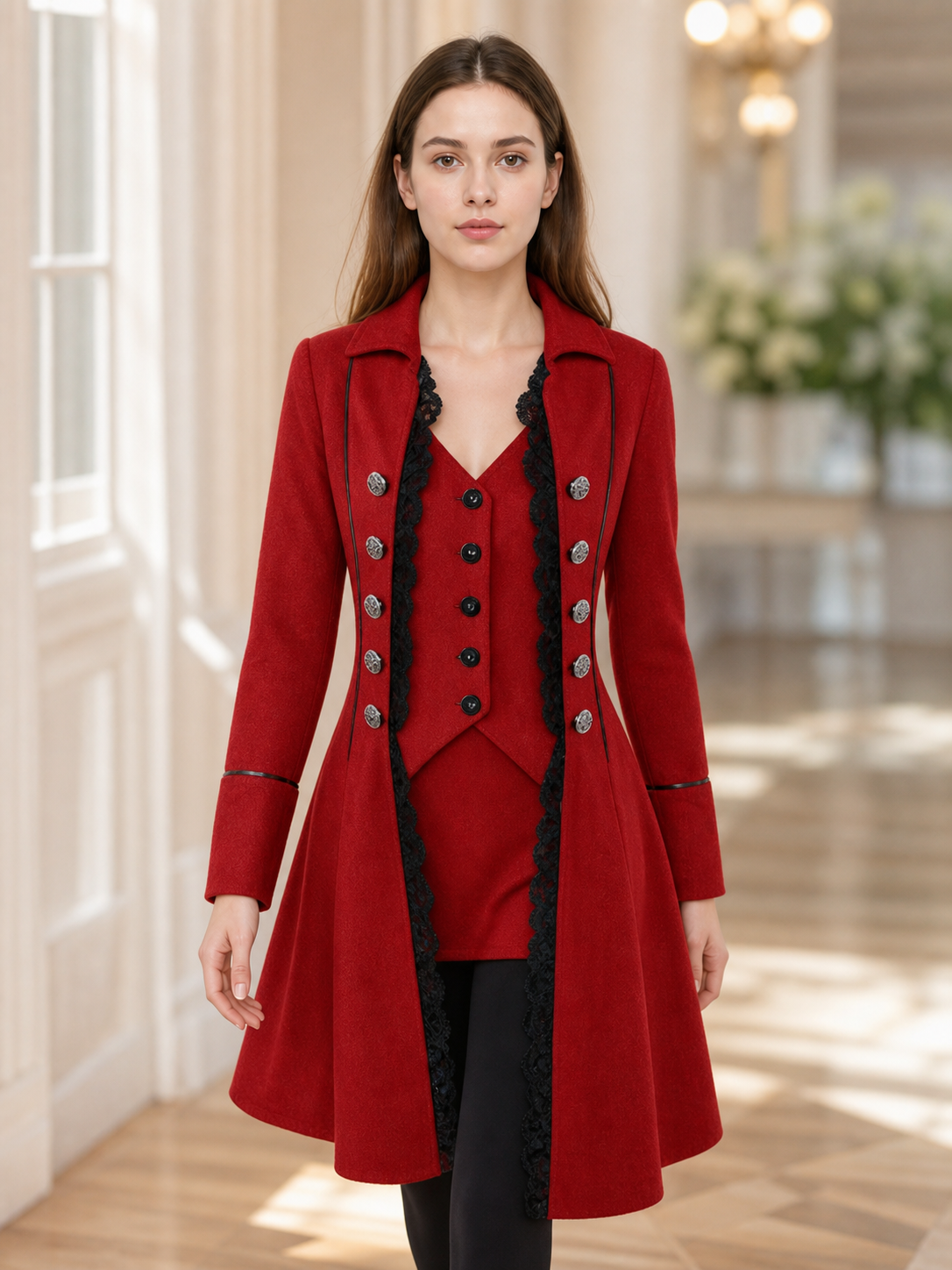 Red decorative tailcoat with long sleeves