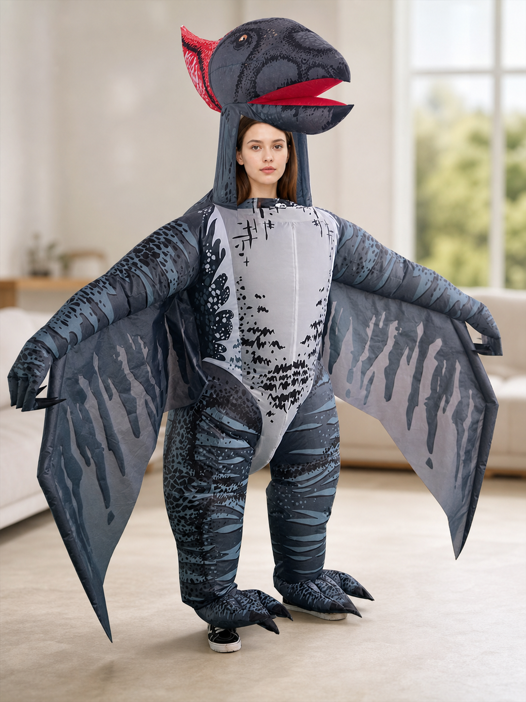 Gray Bird Mascot Costume with Wings, One Size