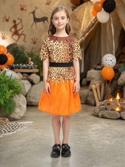 Kids' Caveperson Costume with Leopard-Print Top