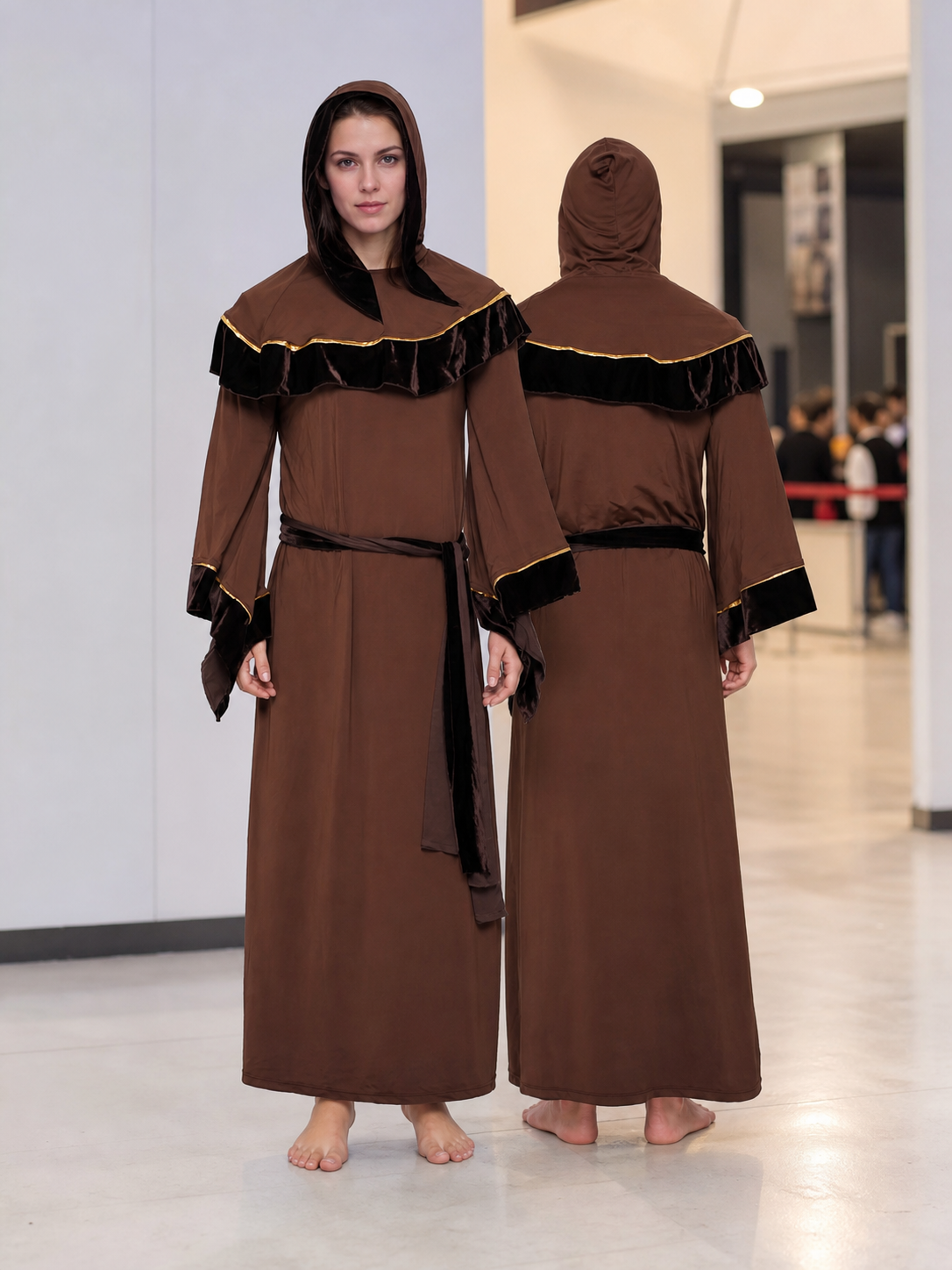 Medieval-Style Hooded Robe with Belt