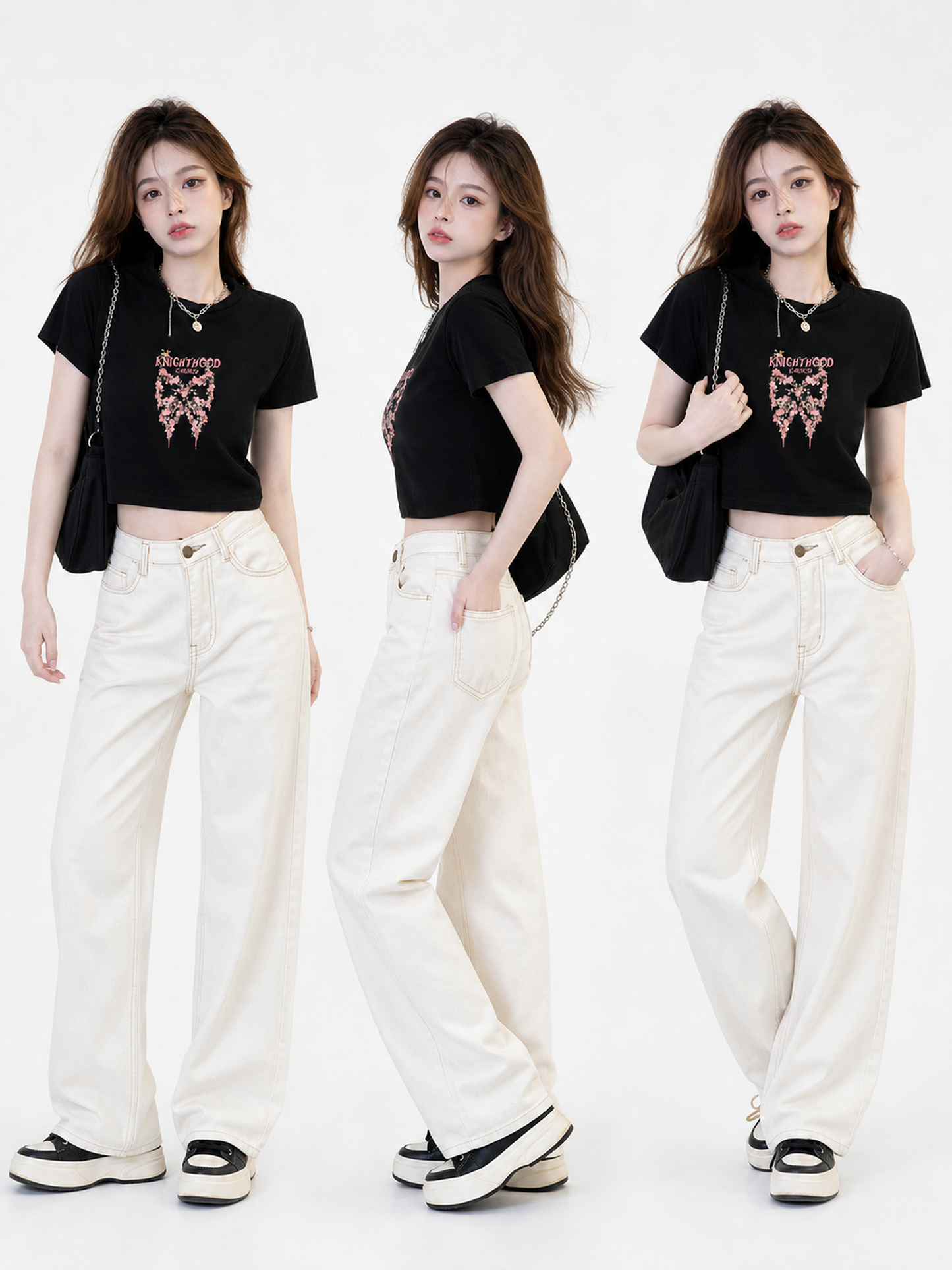 Women's Black Summer Cropped Graphic T-Shirt