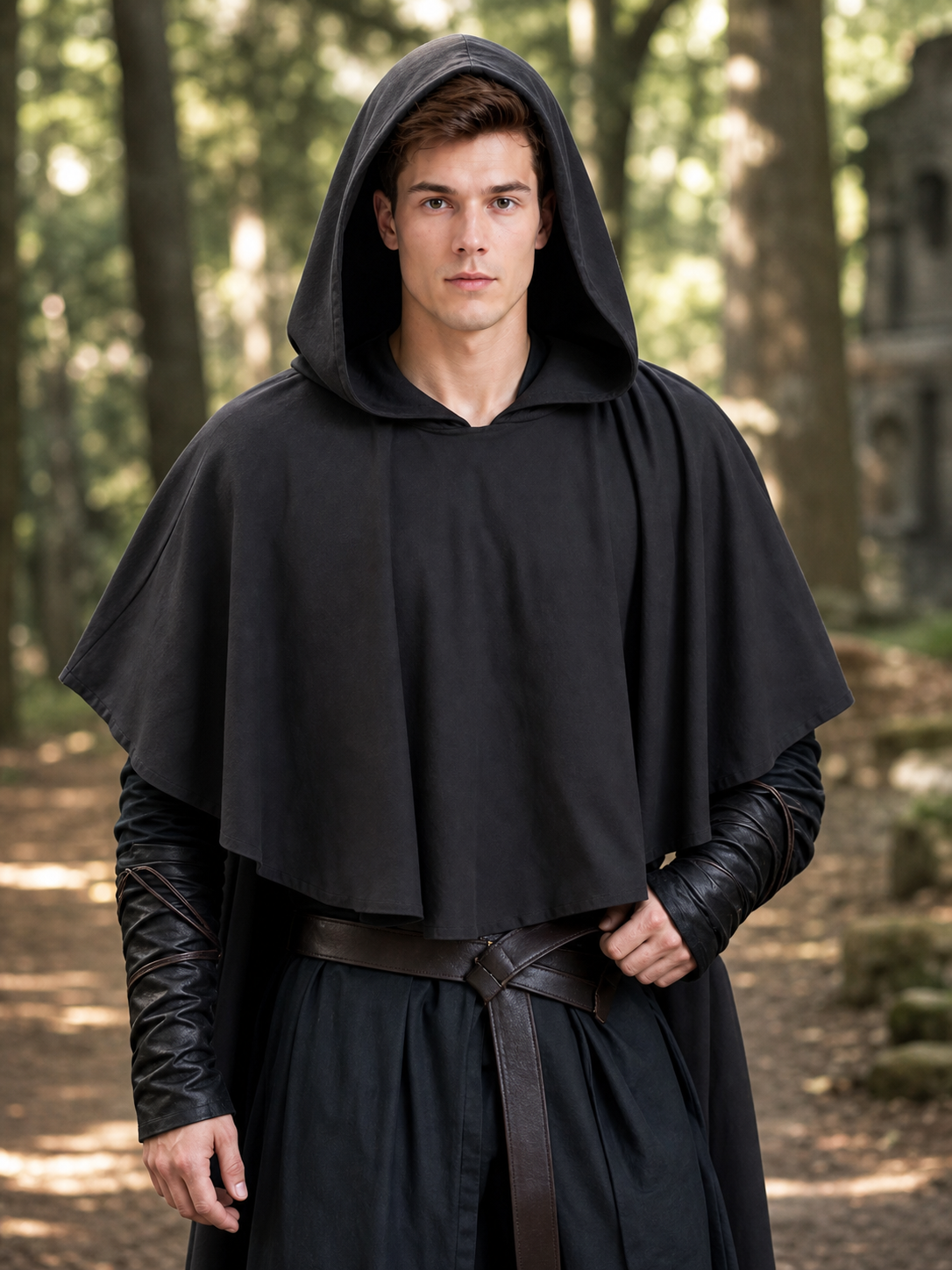 Dark Medieval Fantasy Hooded Cloak Gray Loose-Fitting Cape-Like Poncho With Oversized Hood For Cosplay Role-Playing Attire