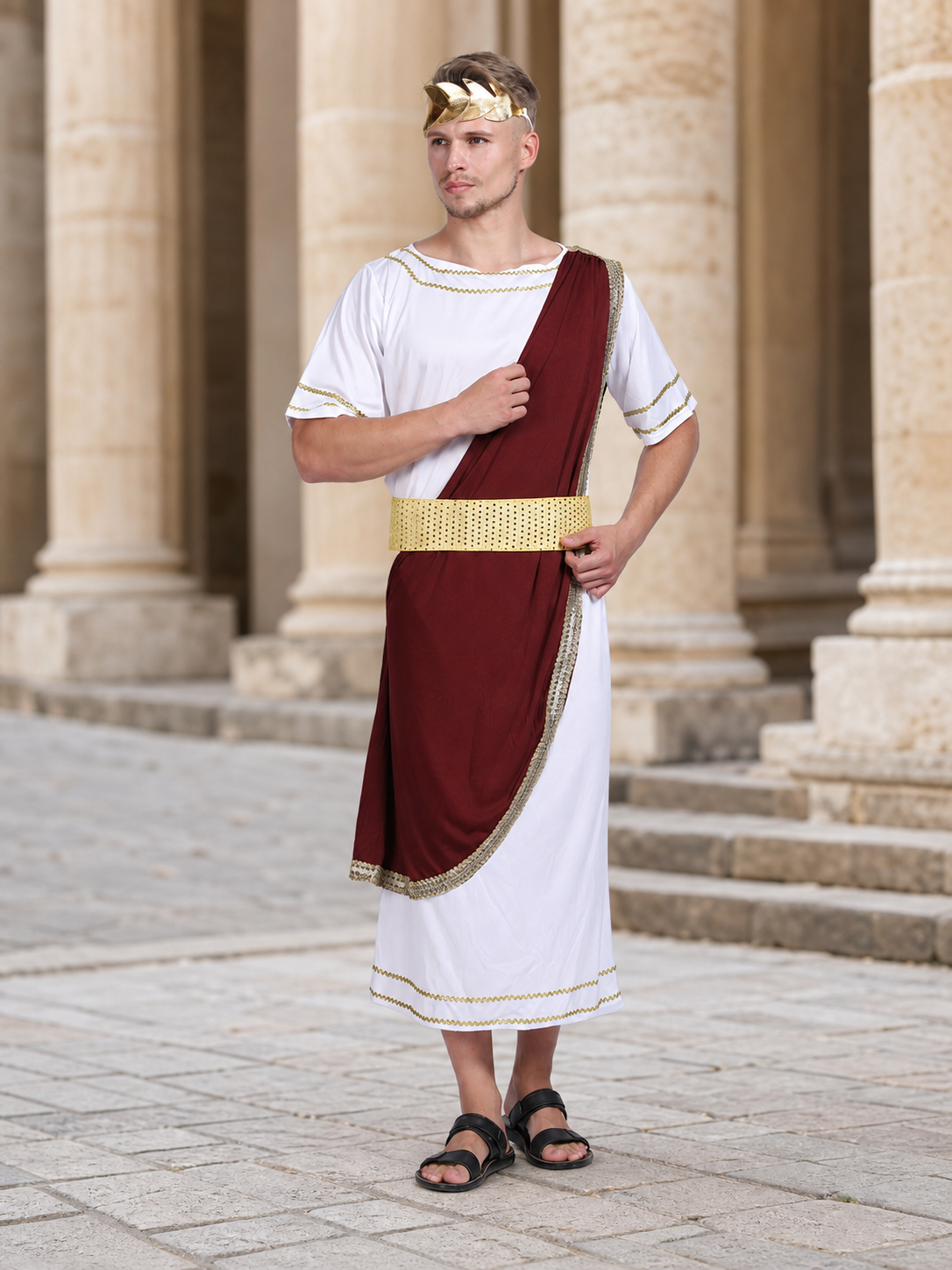 Caesar costume in Roman style with a cloak lifestyle view 2