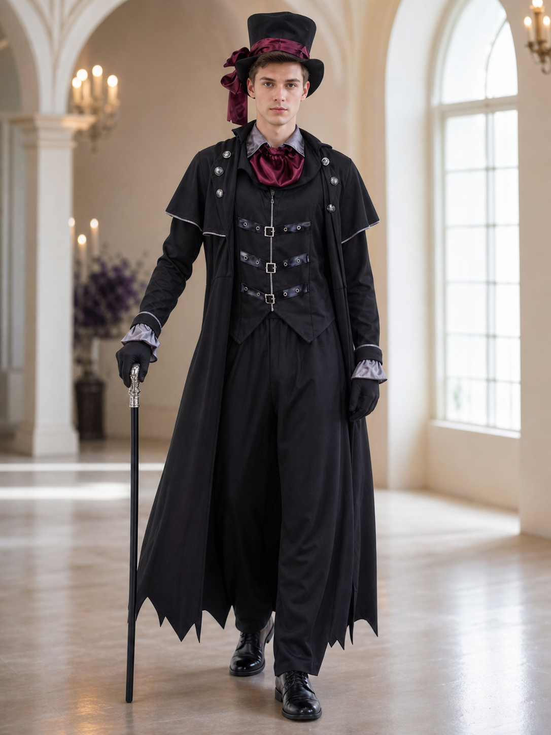Gothic Vampire Costume with Cape and Top Hat