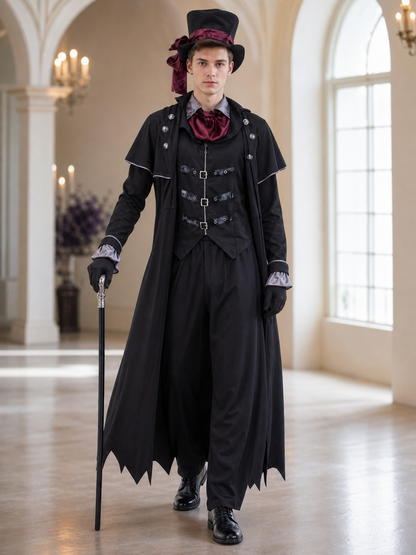 Gothic Vampire Costume with Cape and Top Hat