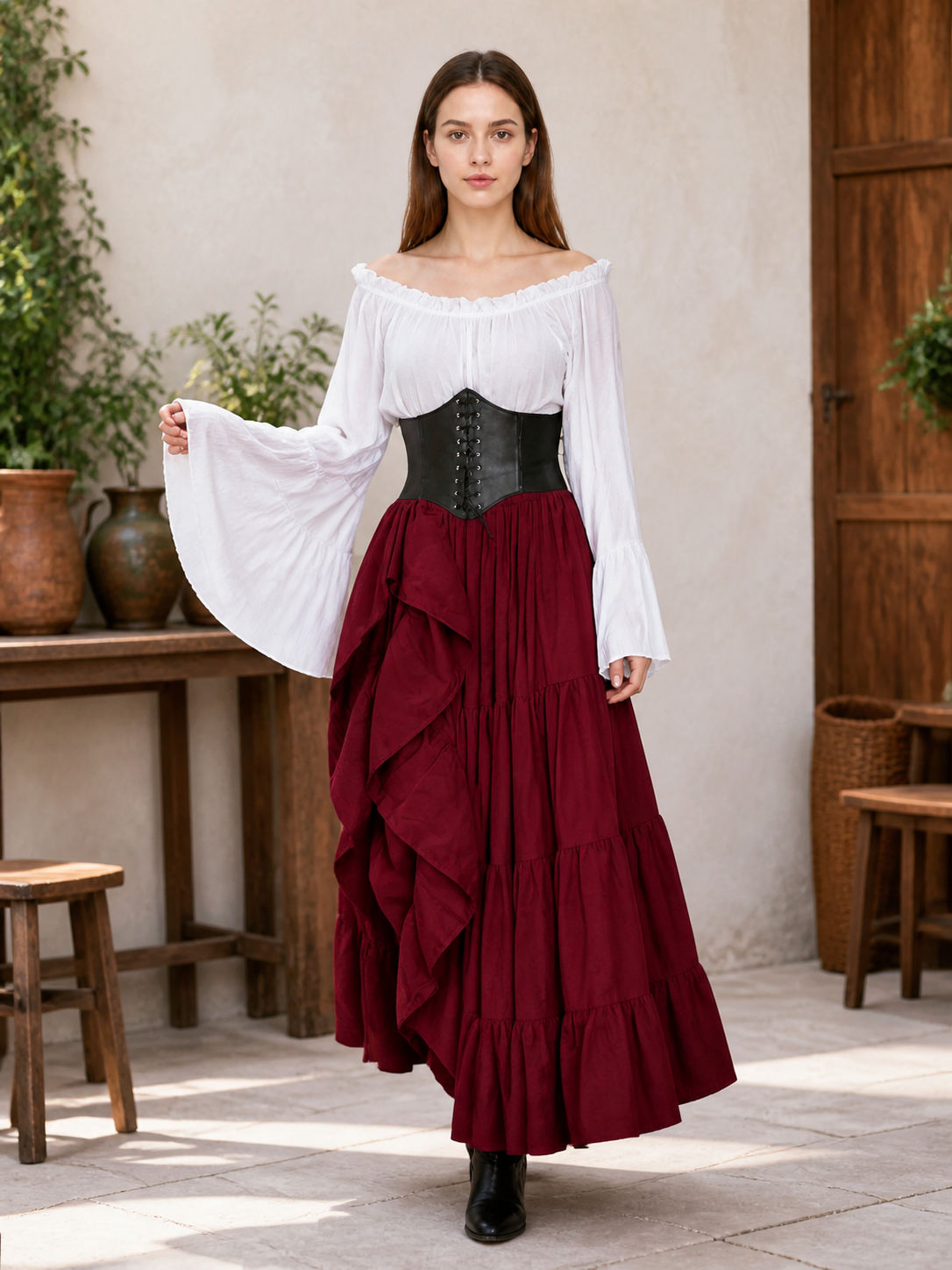 Gothic Costume with Corset and Multi-Tiered Skirt