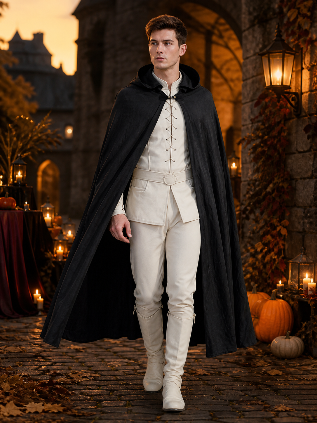 Black Long Hooded Cotton-Linen Cloak lifestyle view