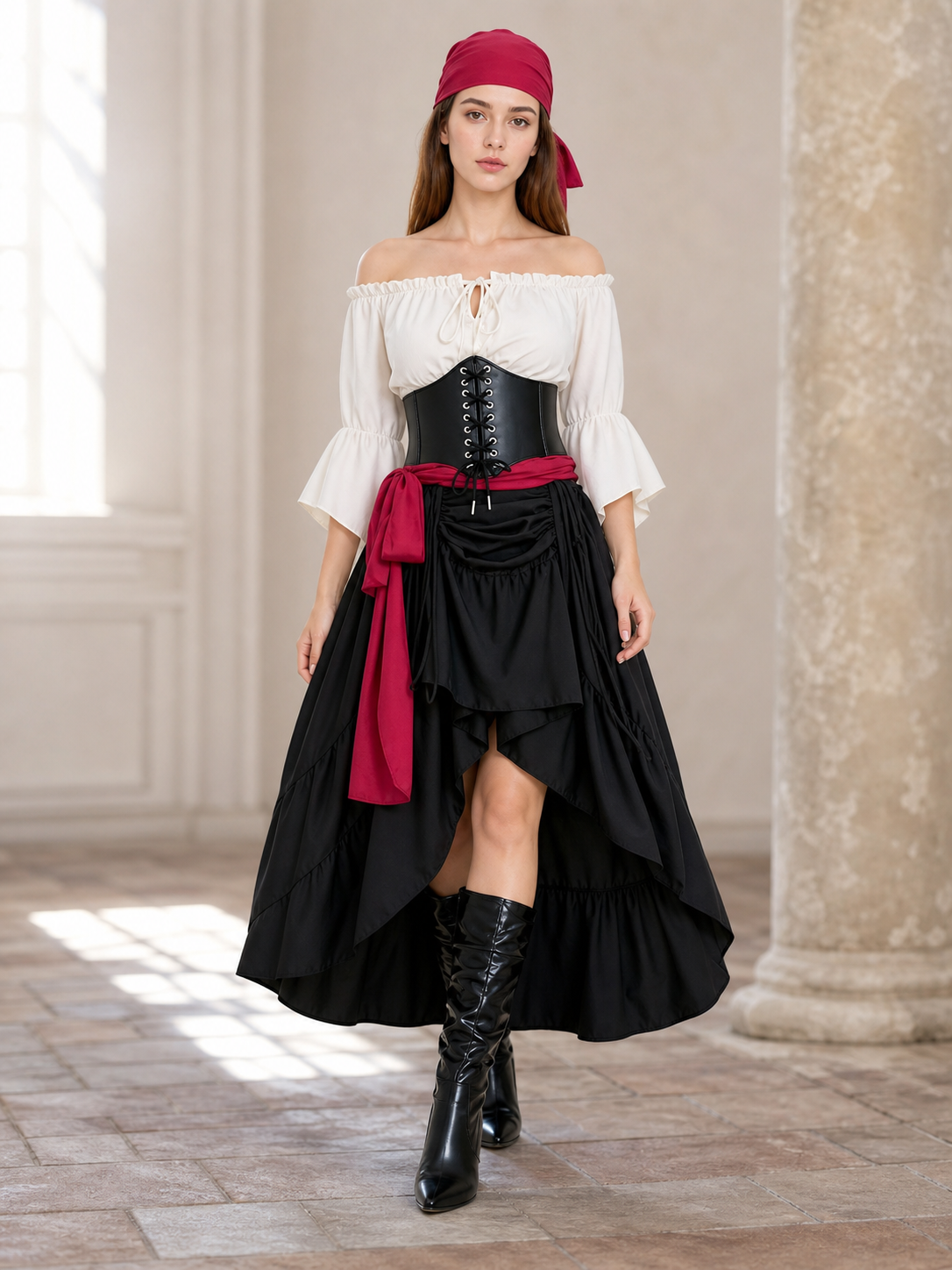 Pirate Costume with Corset and Layered Skirt