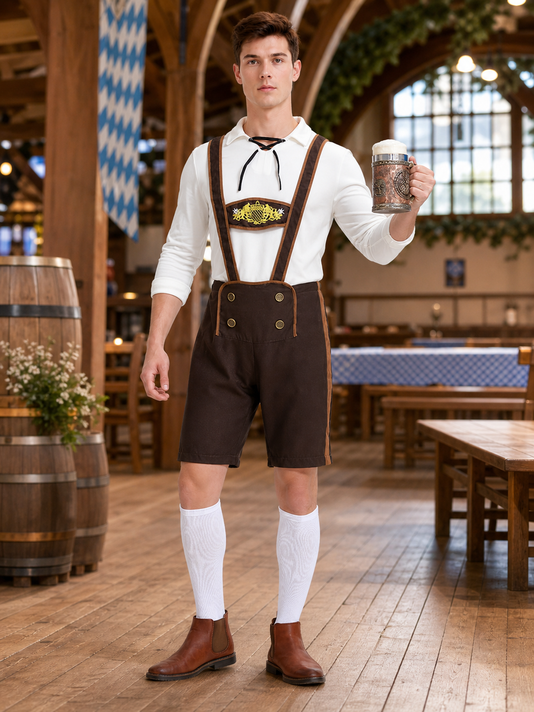 Bavarian Costume with Shirt and Shorts for Oktoberfest