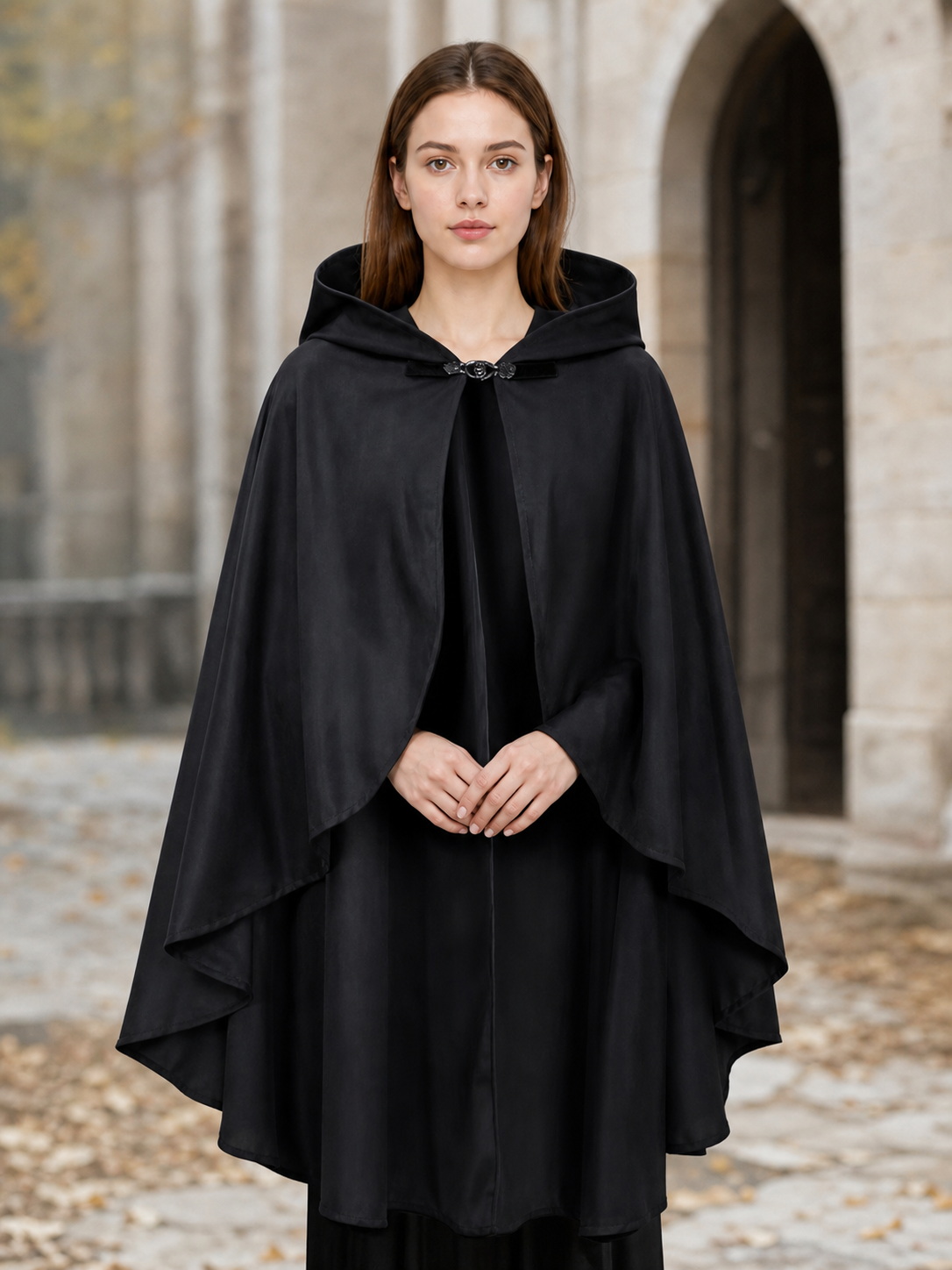 Black Hooded Carnival Cape, Flowing