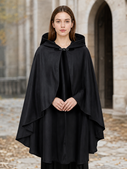 Black Hooded Carnival Cape, Flowing