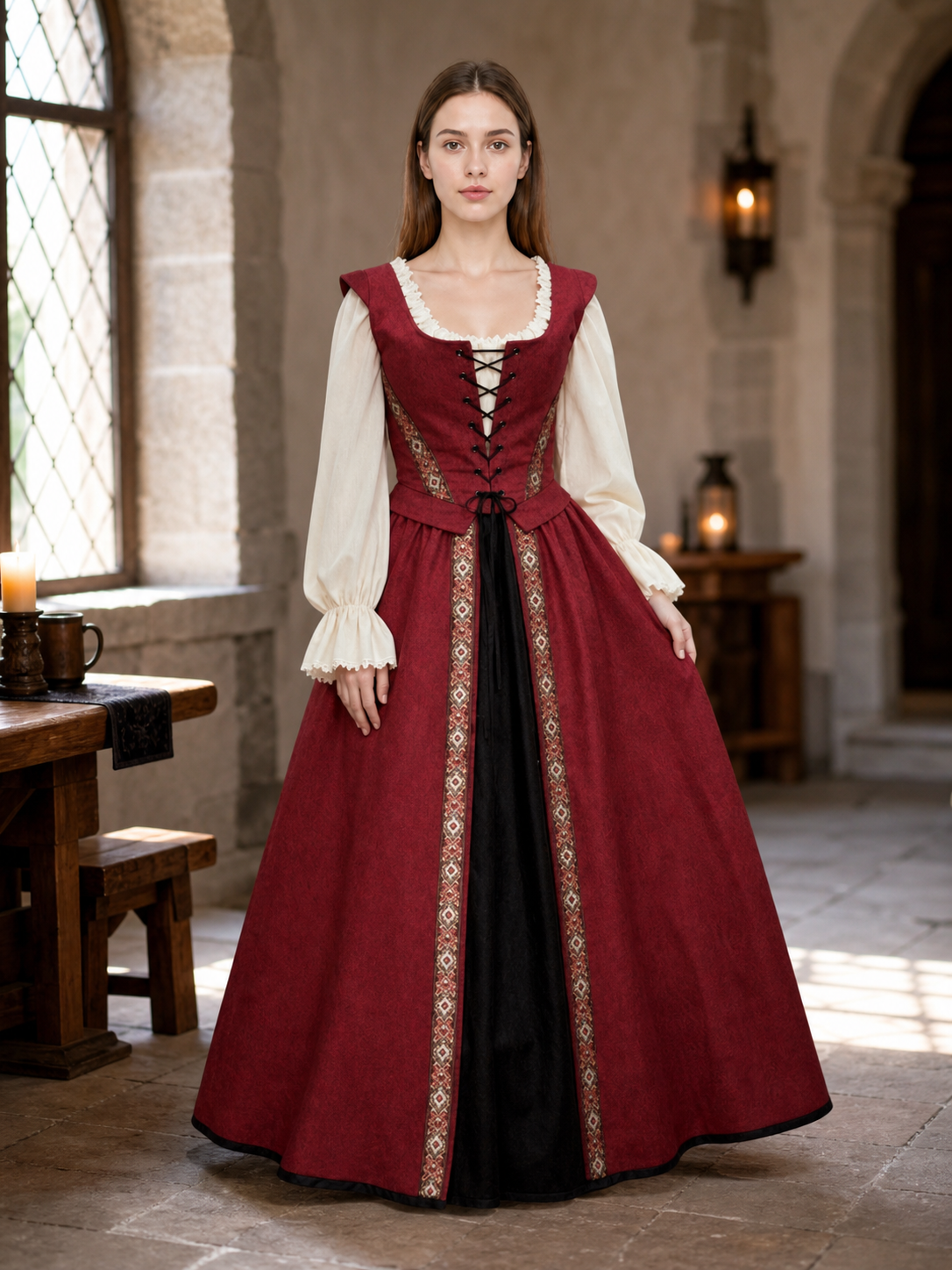 Renaissance-Style Dress with a Square Neckline