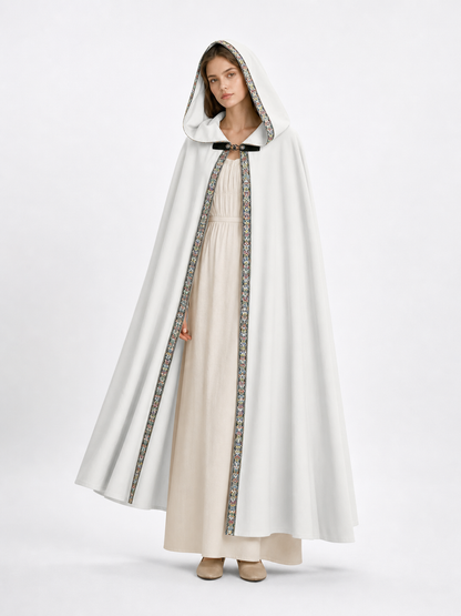 White Medieval Hooded Costume Cloak