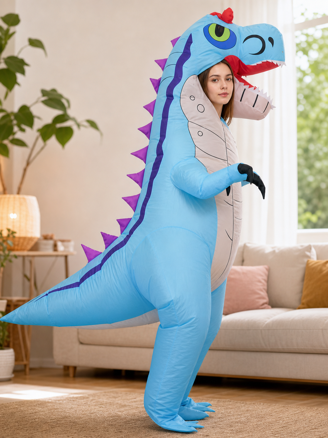 Inflatable dinosaur costume, blue, one size