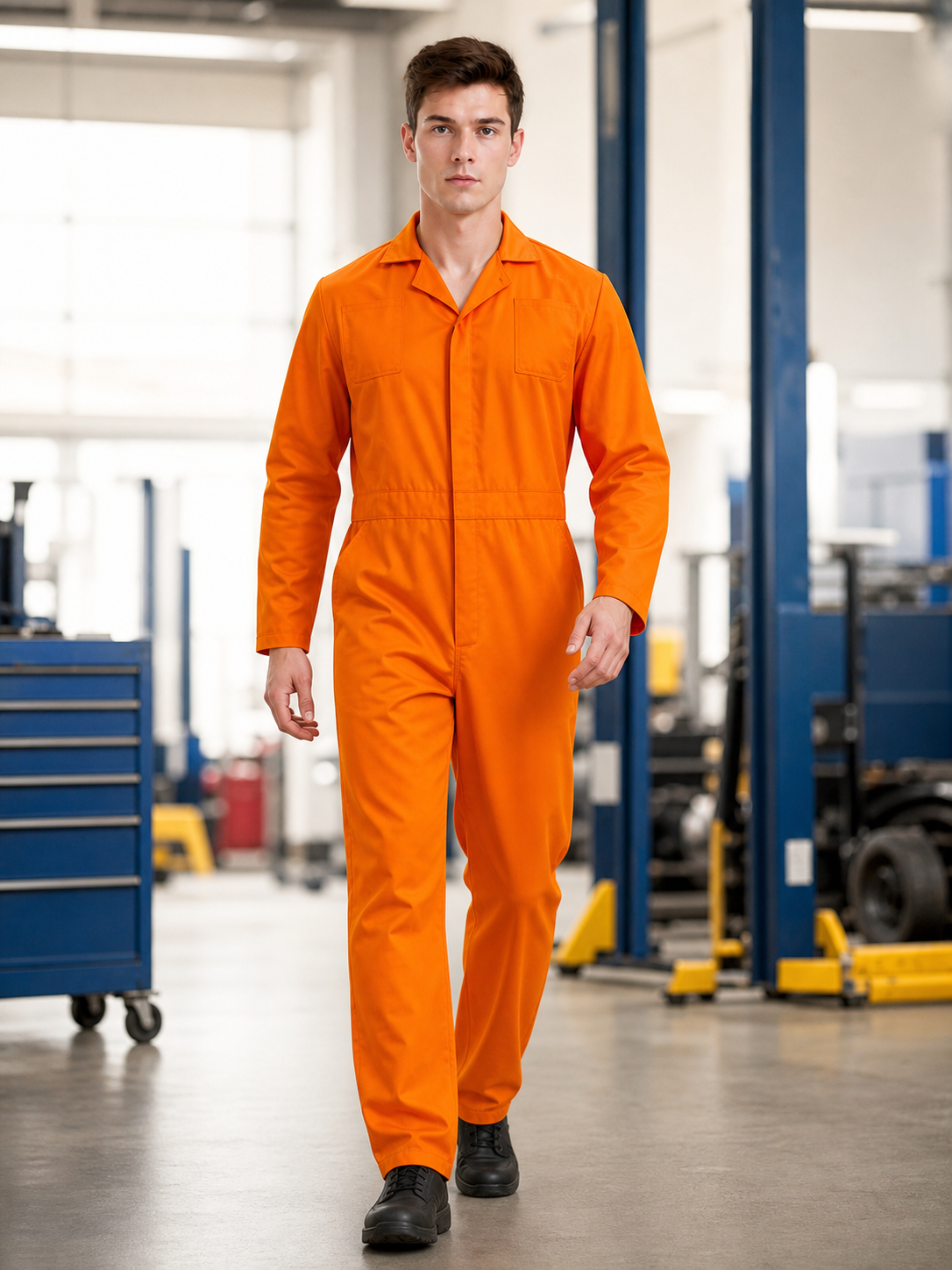 Orange Long-Sleeve Utility Jumpsuit