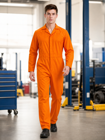 Orange Long-Sleeve Utility Jumpsuit
