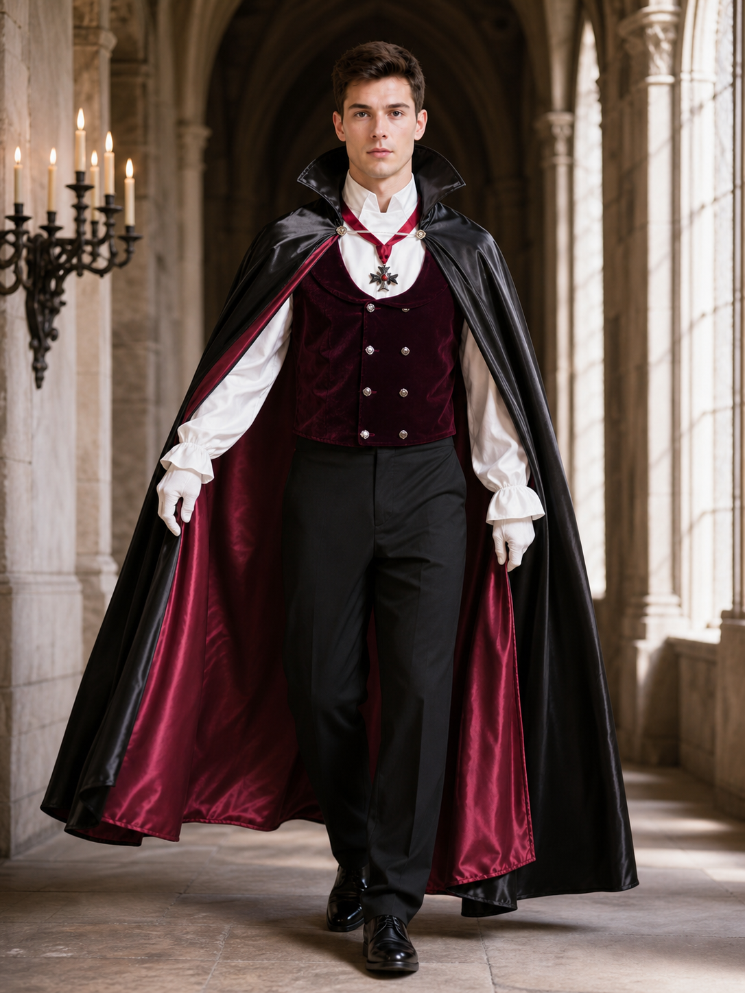 Vampire Costume: Cloak, Vest, Shirt, and Pants