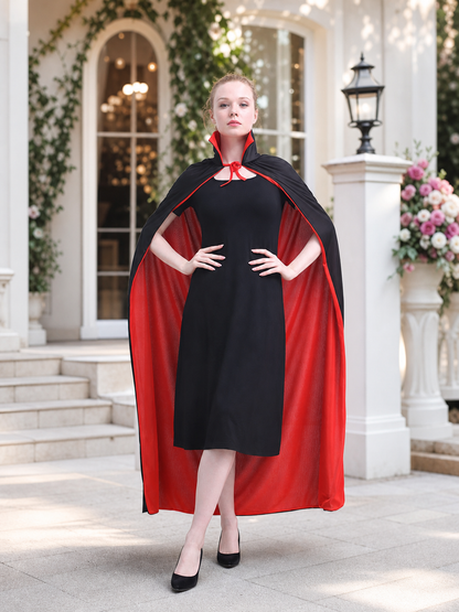 Black and red two-layer cape with collar