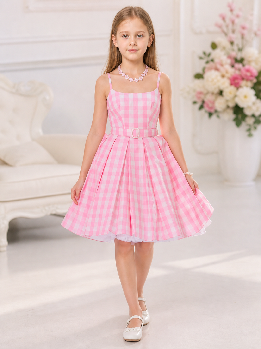 Barbie-Style Cosplay Dress, Pink Gingham