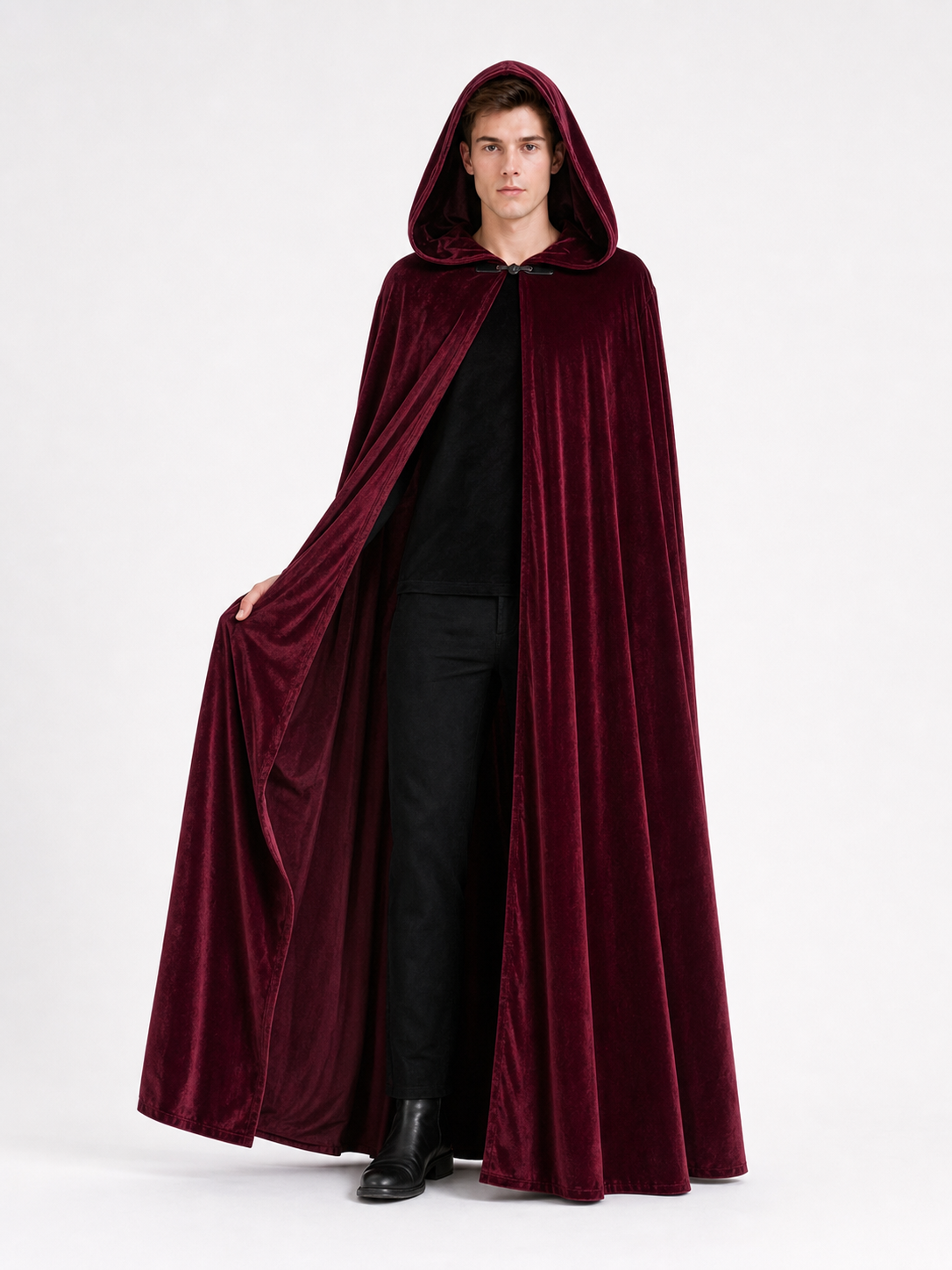 Burgundy Long Carnival Cloak with Hood