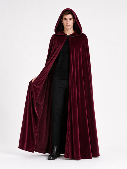 Burgundy Long Carnival Cloak with Hood