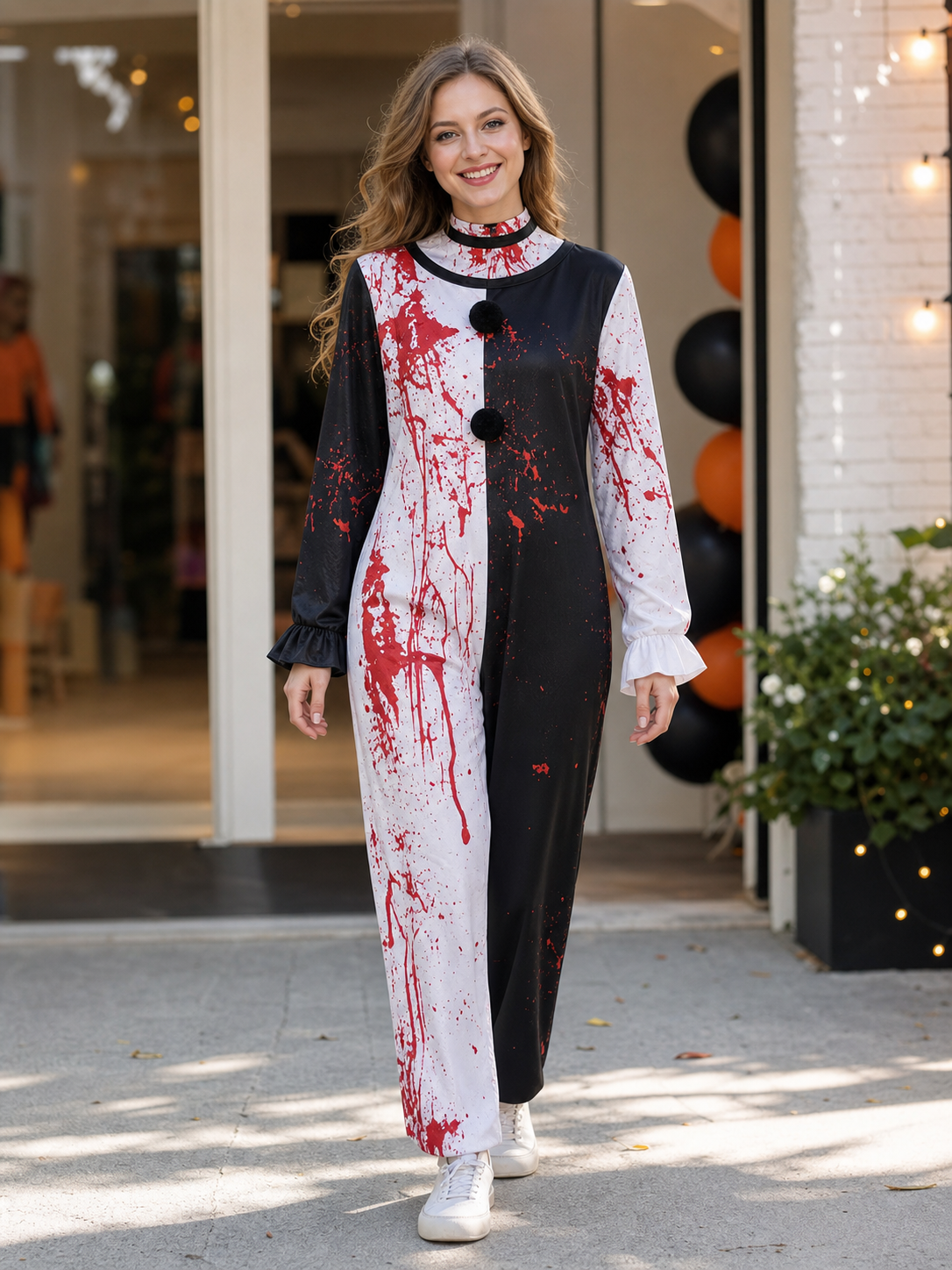 Horror Clown Costume, Jumpsuit with Scarf