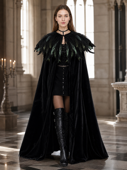 Black Velvet Feather Cape