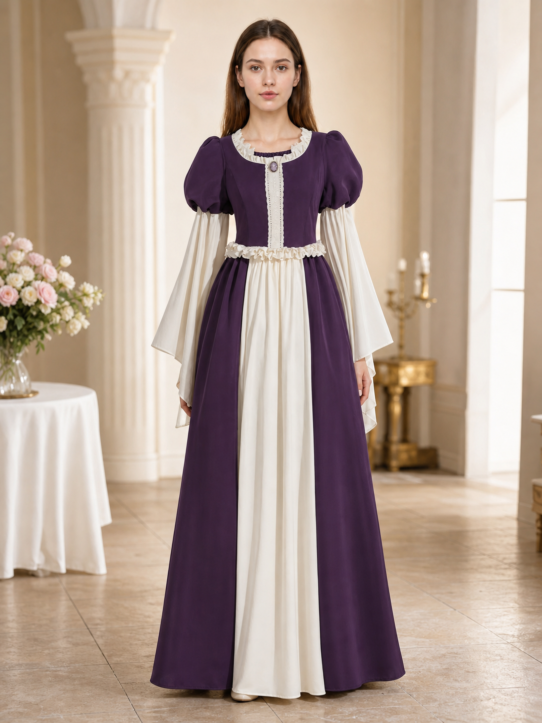 Long Vintage-Style Dress with Ruffles