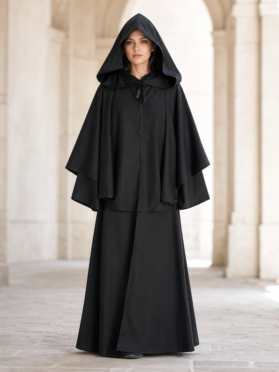 Black Hooded Costume Cloak with Zipper