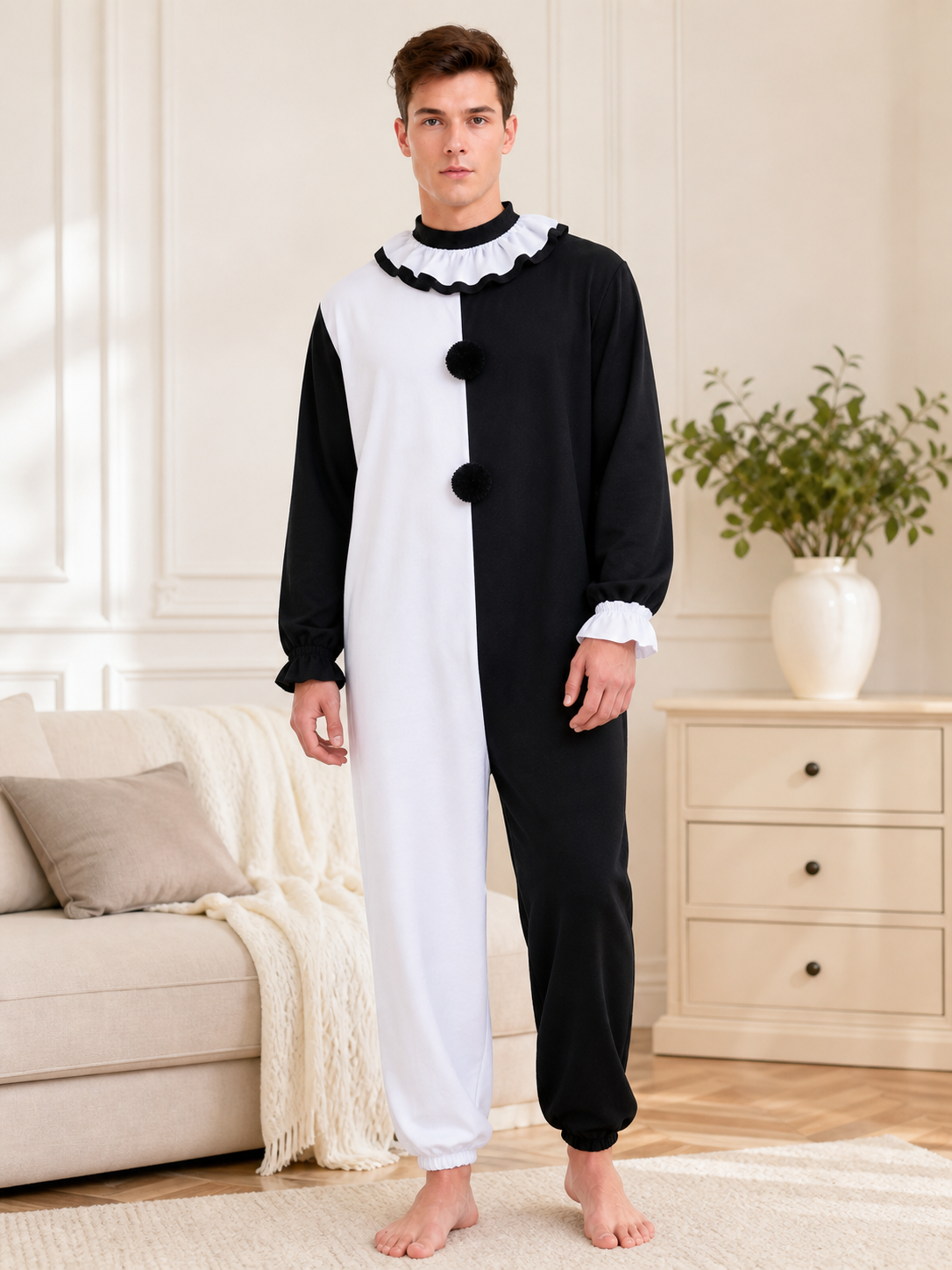 Clown Costume: Black and White Jumpsuit