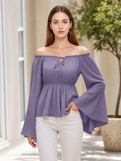 Off-the-shoulder blouse with flared sleeves
