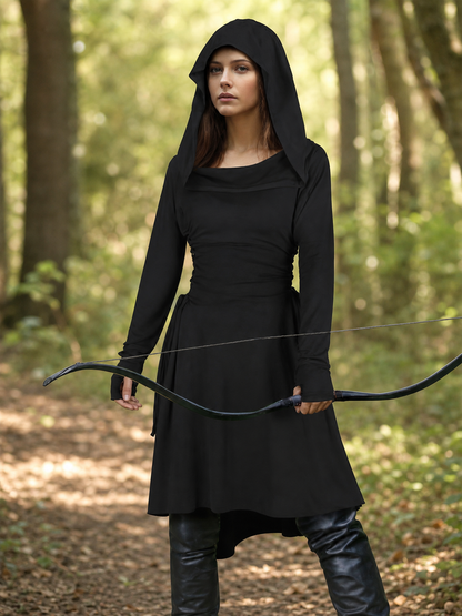 Black medieval-style hooded tunic