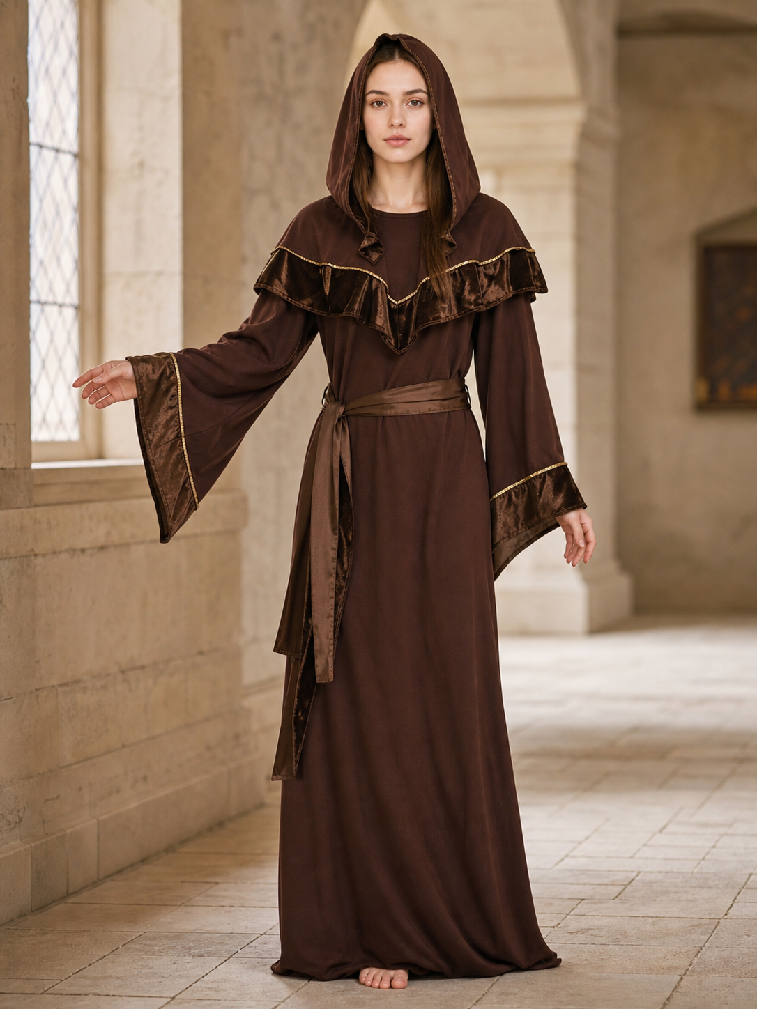 Medieval-style wizard costume with hood
