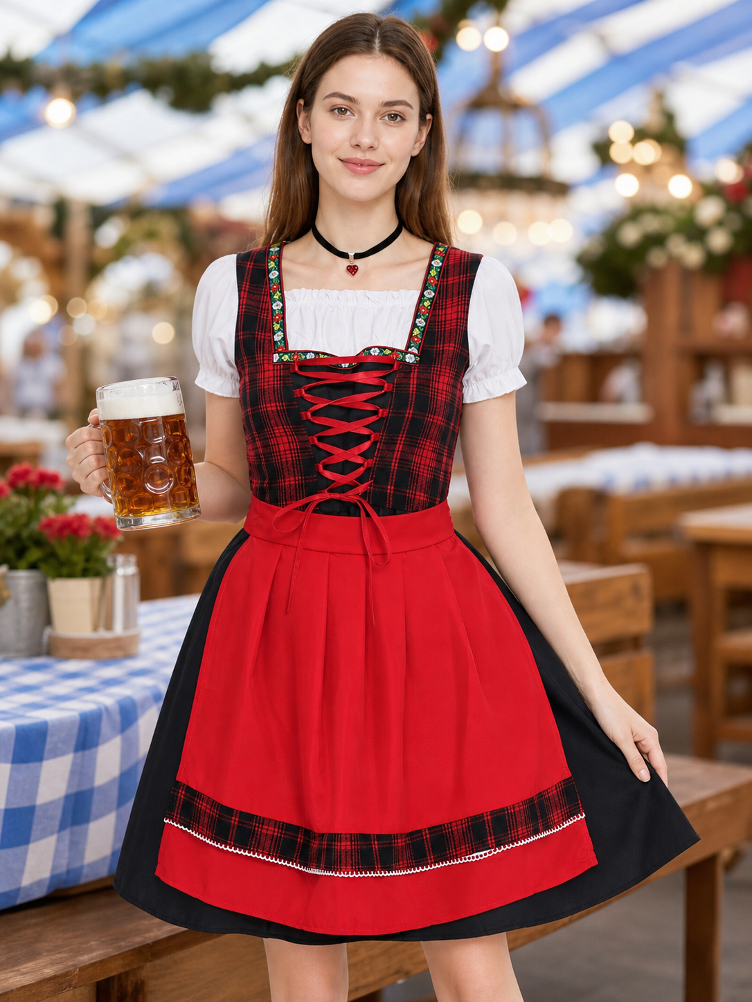 Plaid Oktoberfest-style costume dress