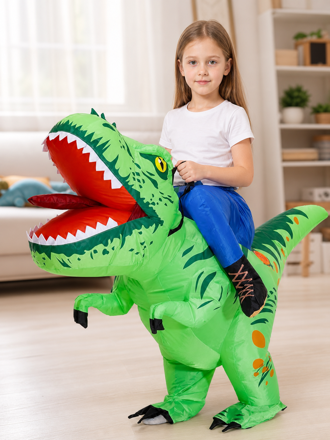 Inflatable T-Rex Dinosaur Costume, Green, One Size
