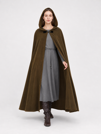 Medieval Fantasy Long Hooded Cloak with Oversized Hood, Flared Open Front Cape for Cosplay Costume Parties and Themed Events