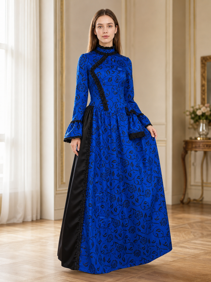 Long vintage-style dress with a floral pattern