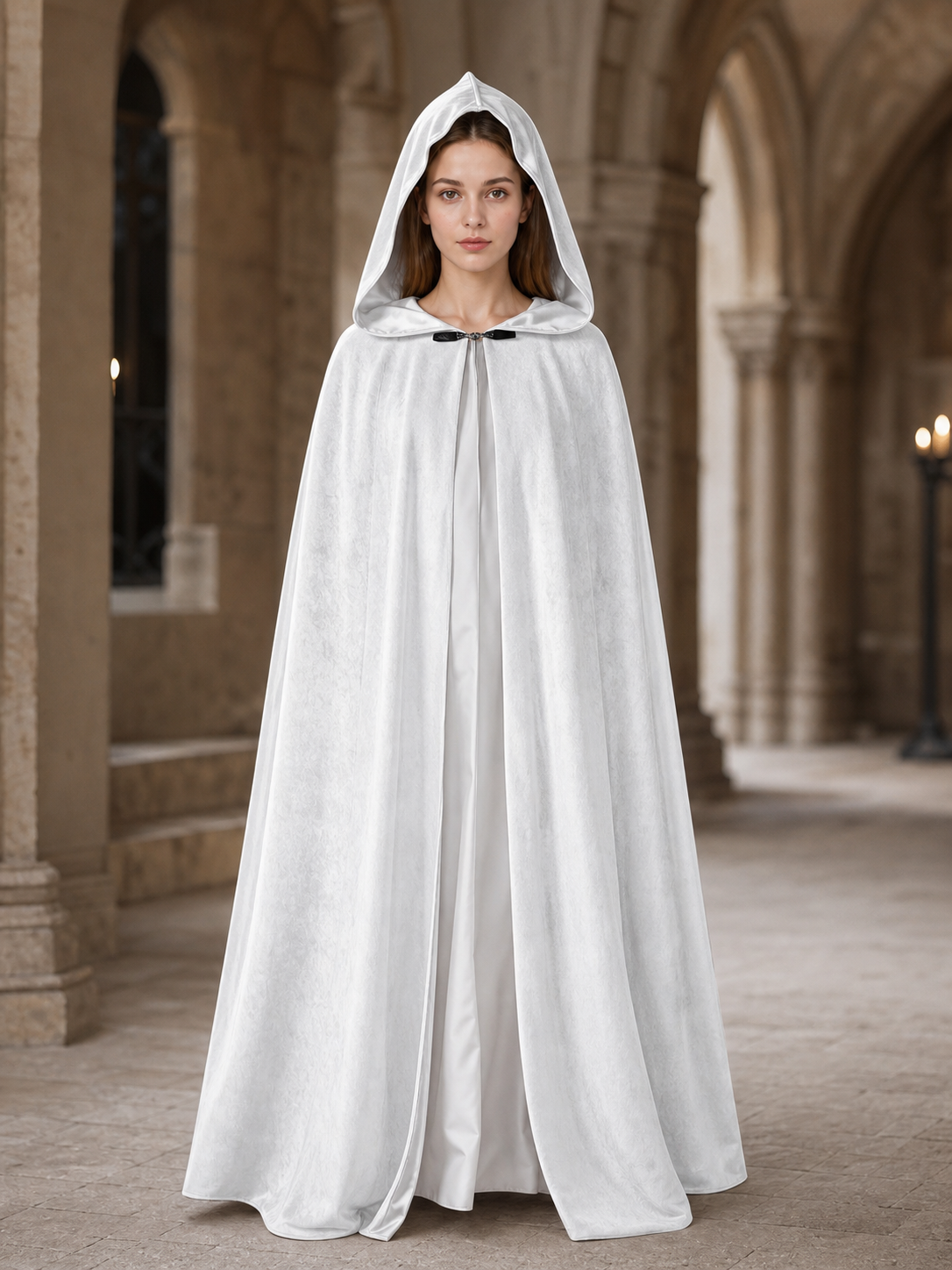 Long White Hooded Carnival Cloak