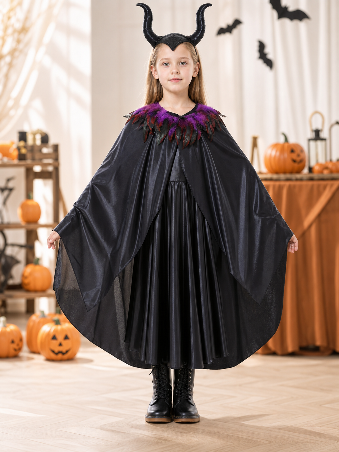 Halloween Witch Costume with Horns and Cape