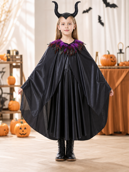 Halloween Witch Costume with Horns and Cape
