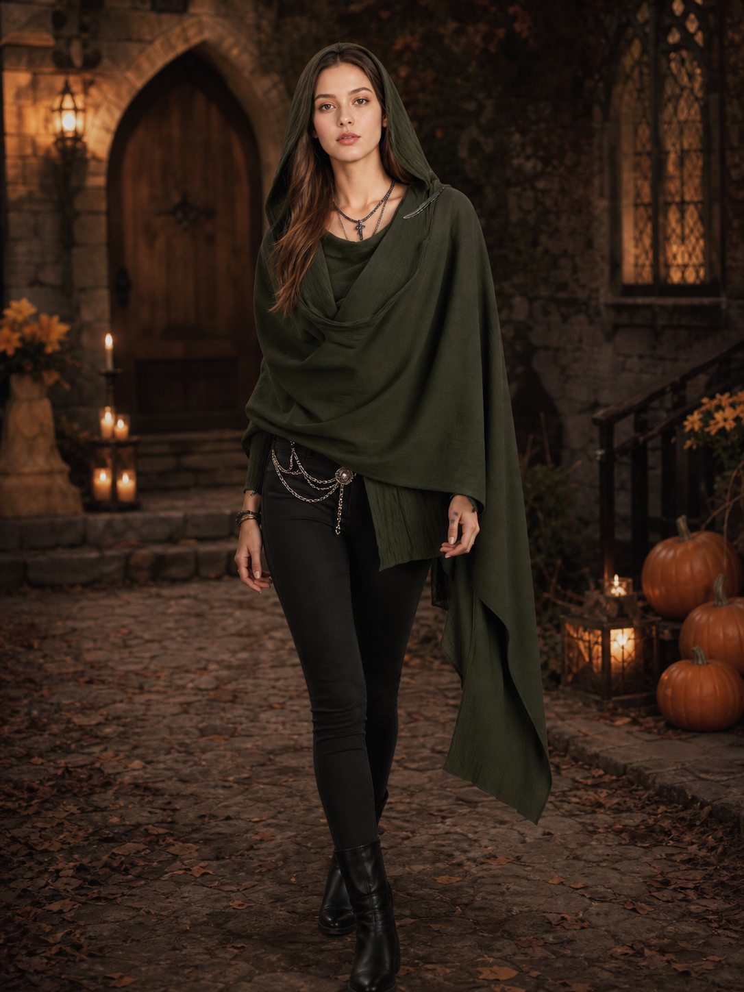 Green Carnival Hooded Cape lifestyle view