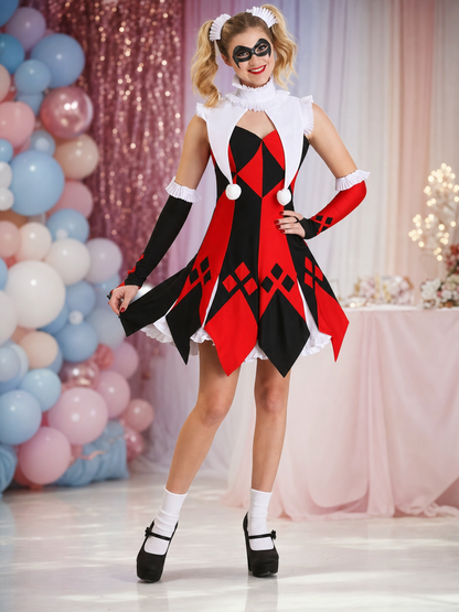 Harlequin cosplay dress with collar and cuffs